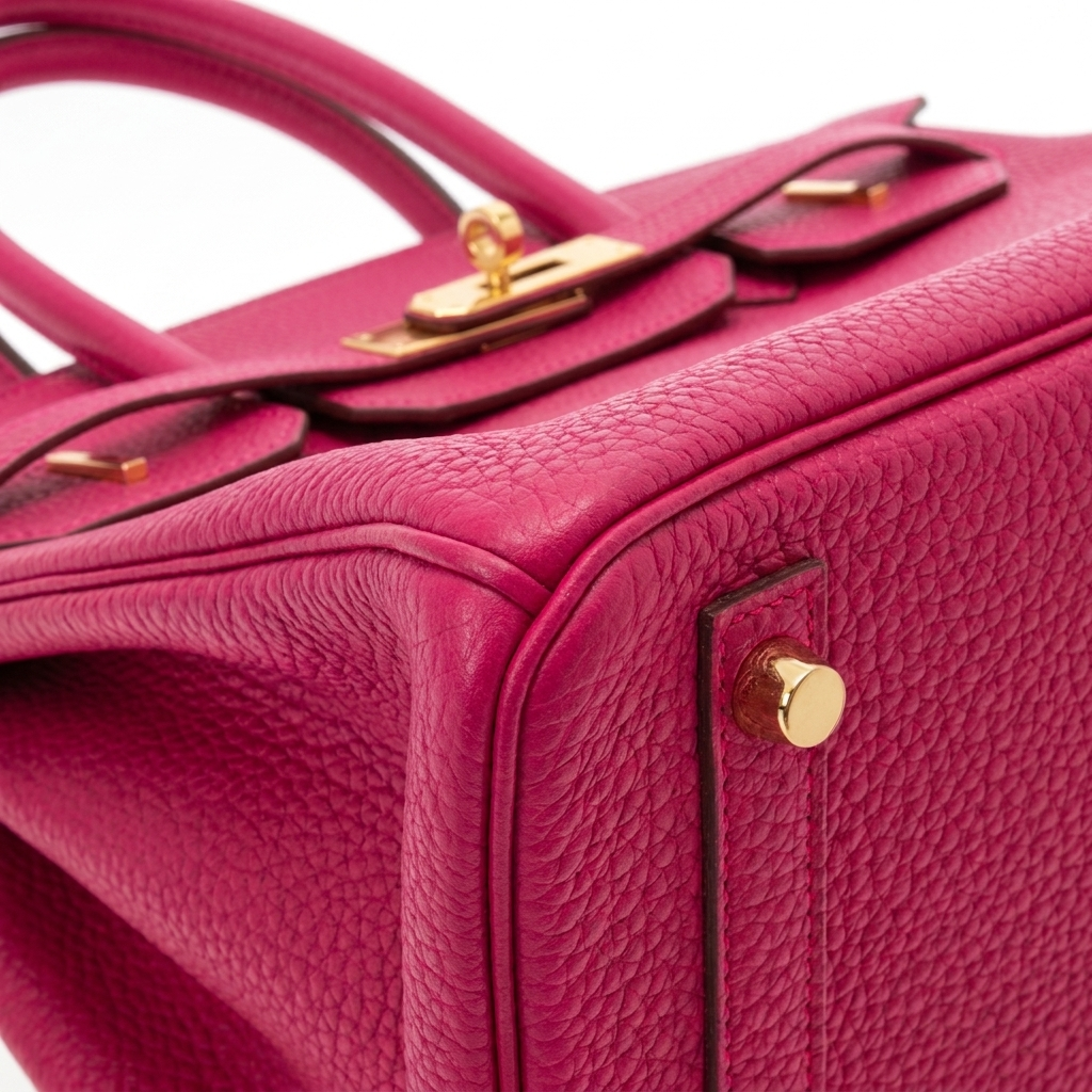 Leather 30 structured handbag in hot pink pebbled leather with gold hardware details