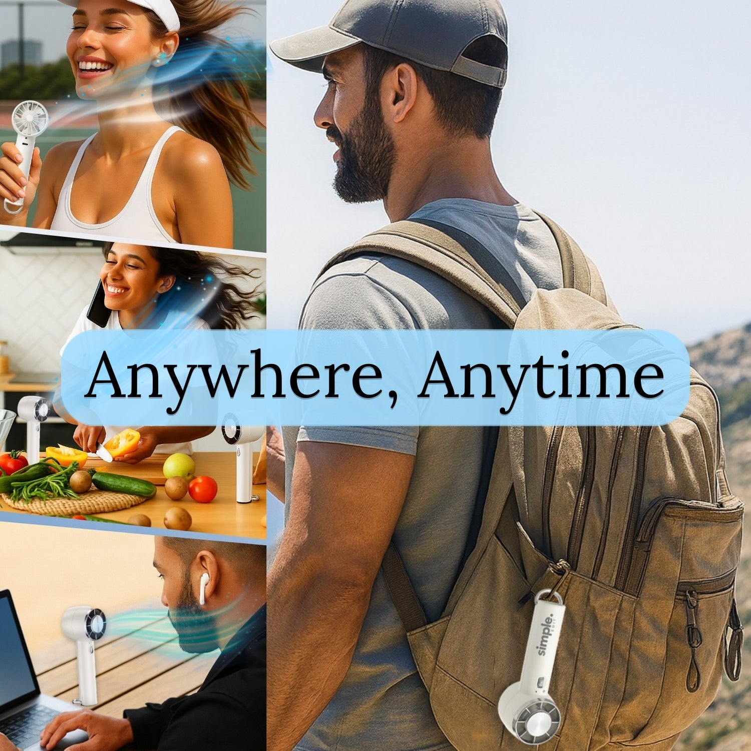 JetMini handheld fan on a table stand for office and desk use