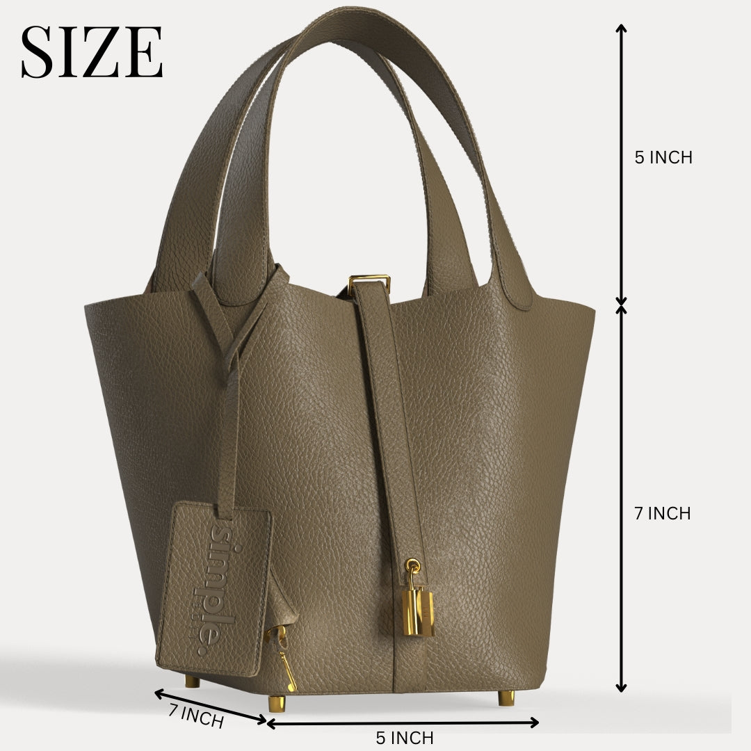 Leather Bucket Bag with Drawstring Pouch – Leather Satchel, Everyday Handbag with Mini Lock Design