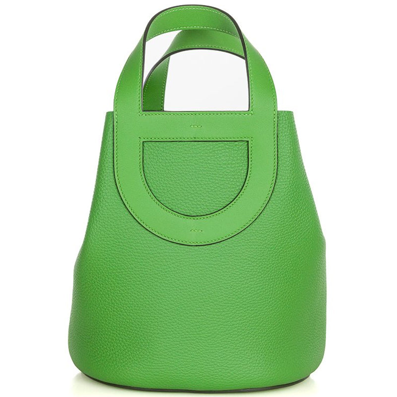 Compact Loop Leather Bucket Bag with Strap Detail – Green, White, Orange, Khaki