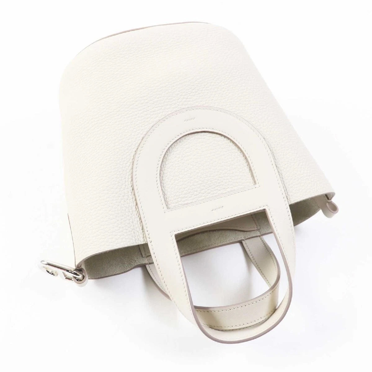 Compact Loop Leather Bucket Bag with Strap Detail – Green, White, Orange, Khaki