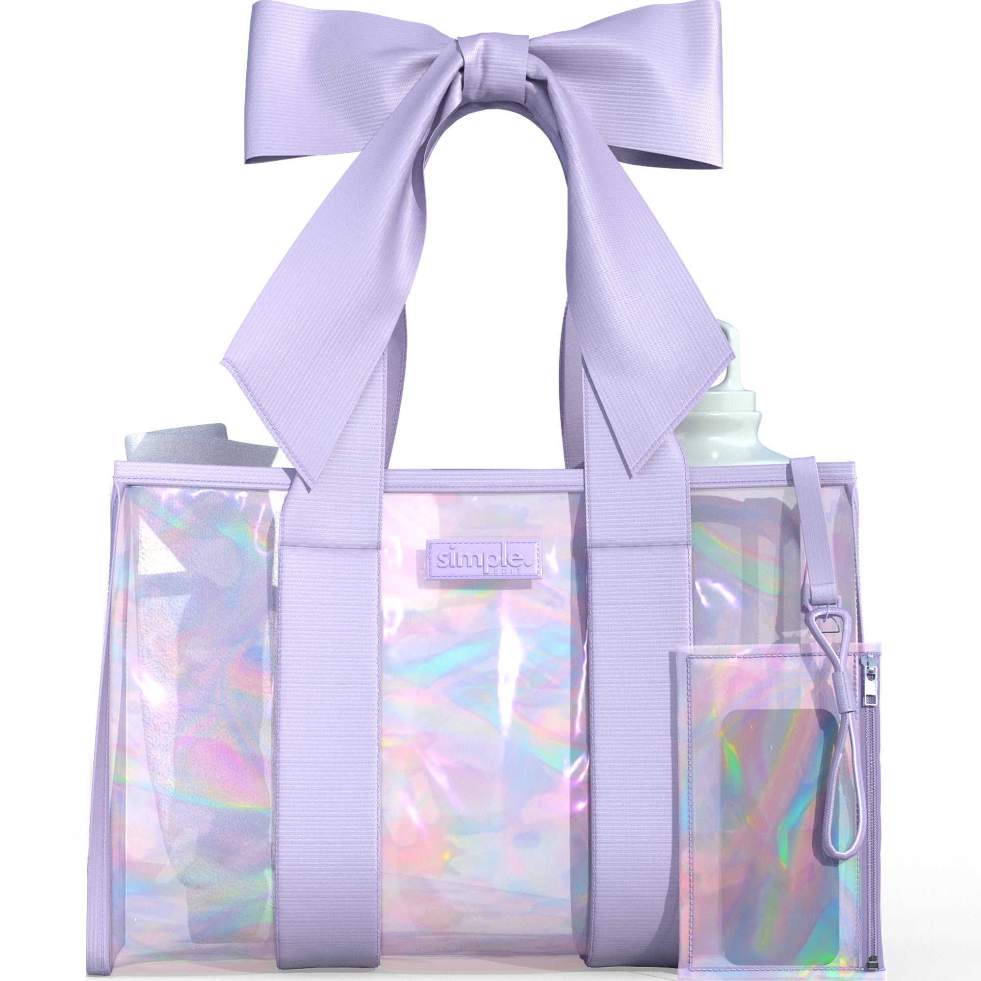 BowMe Prism Tote with Phone Pouch – Lightweight, Waterproof, Tip-Proof, Foldable and Washable Tote Bag for Beach, Pool, Travel and Vacation (Prism Pink & Prism Purple)