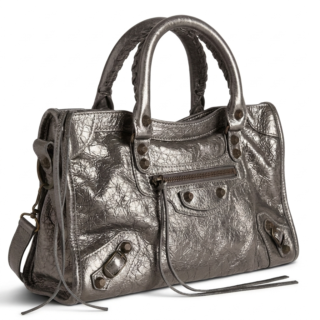 Medium City-Style Leather Shoulder Bag – Classic Moto Detail with Top Handle & Strap