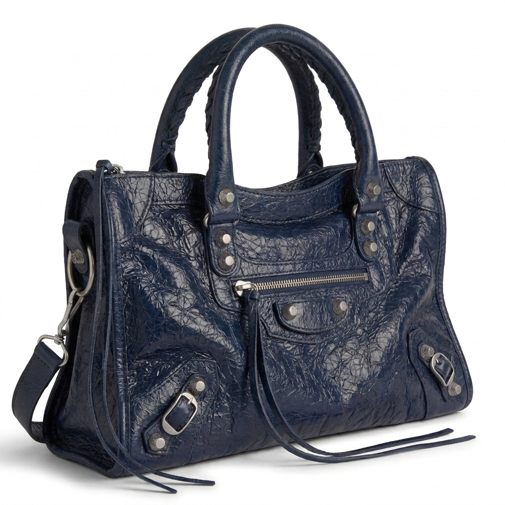Medium City-Style Leather Shoulder Bag – Classic Moto Detail with Top Handle & Strap