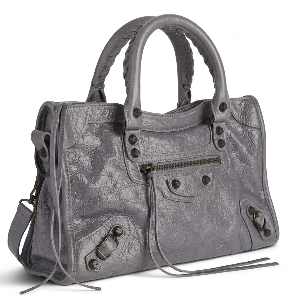 Medium City-Style Leather Shoulder Bag – Classic Moto Detail with Top Handle & Strap