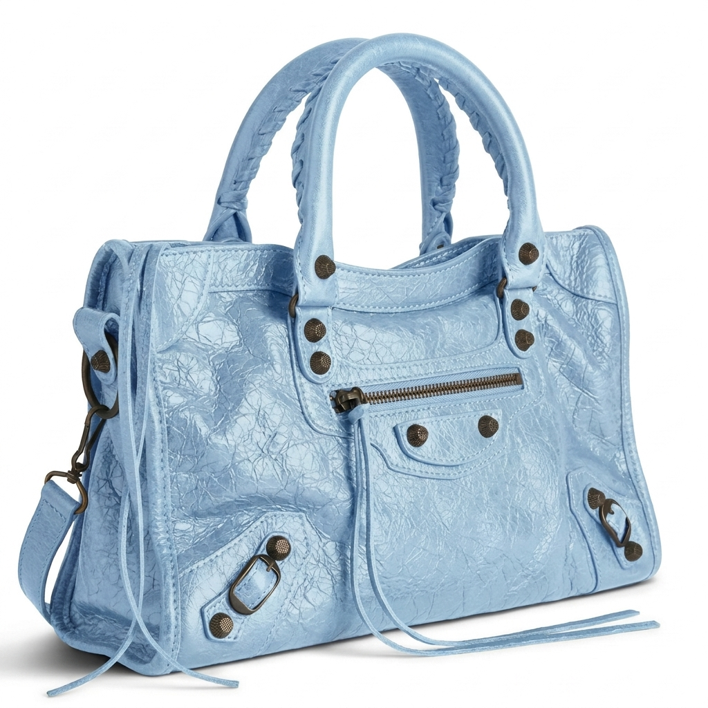 Medium City-Style Leather Shoulder Bag – Classic Moto Detail with Top Handle & Strap