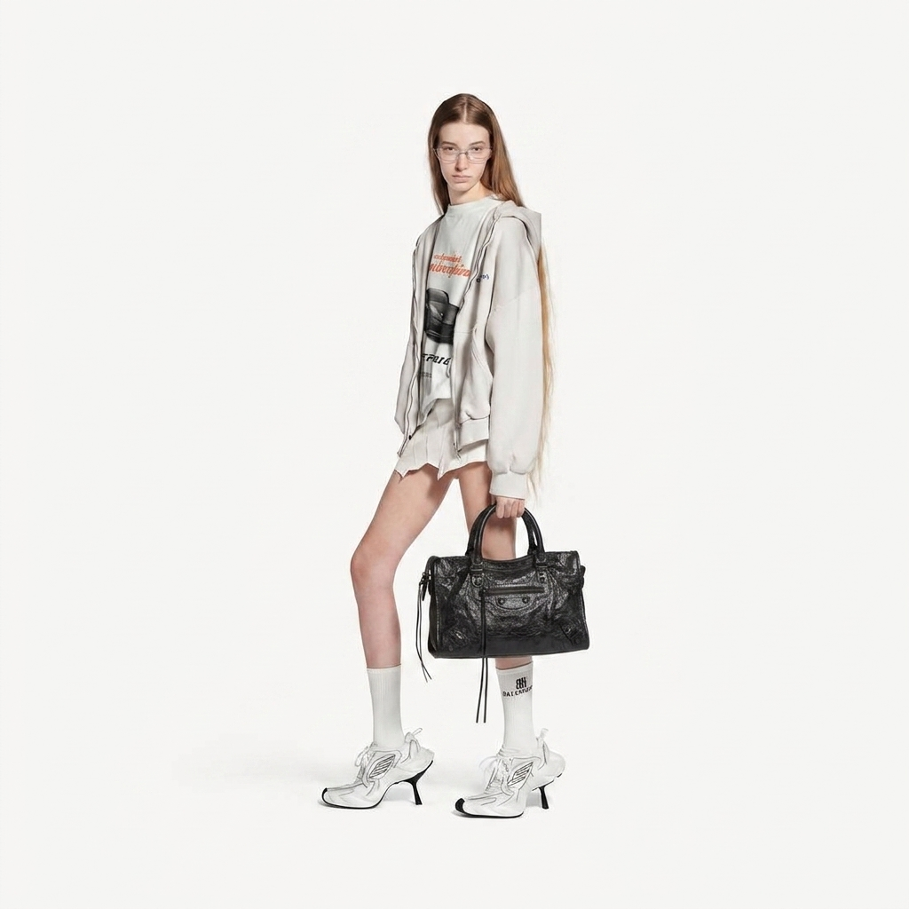 Medium City-Style Leather Shoulder Bag – Classic Moto Detail with Top Handle & Strap