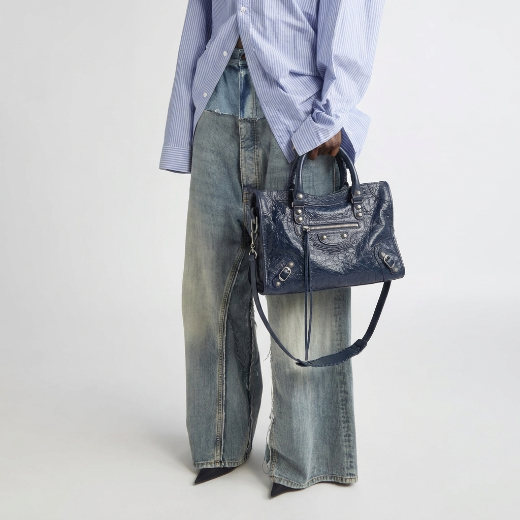 Medium City-Style Leather Shoulder Bag – Classic Moto Detail with Top Handle & Strap