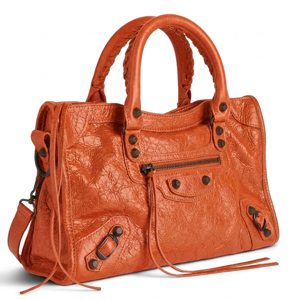 Medium City-Style Leather Shoulder Bag – Classic Moto Detail with Top Handle & Strap