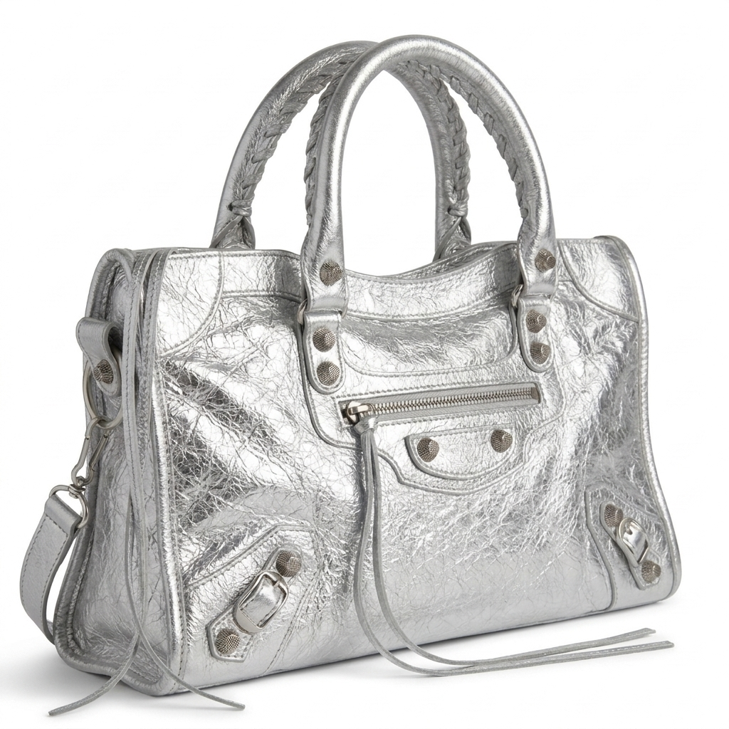Medium City-Style Leather Shoulder Bag – Classic Moto Detail with Top Handle & Strap
