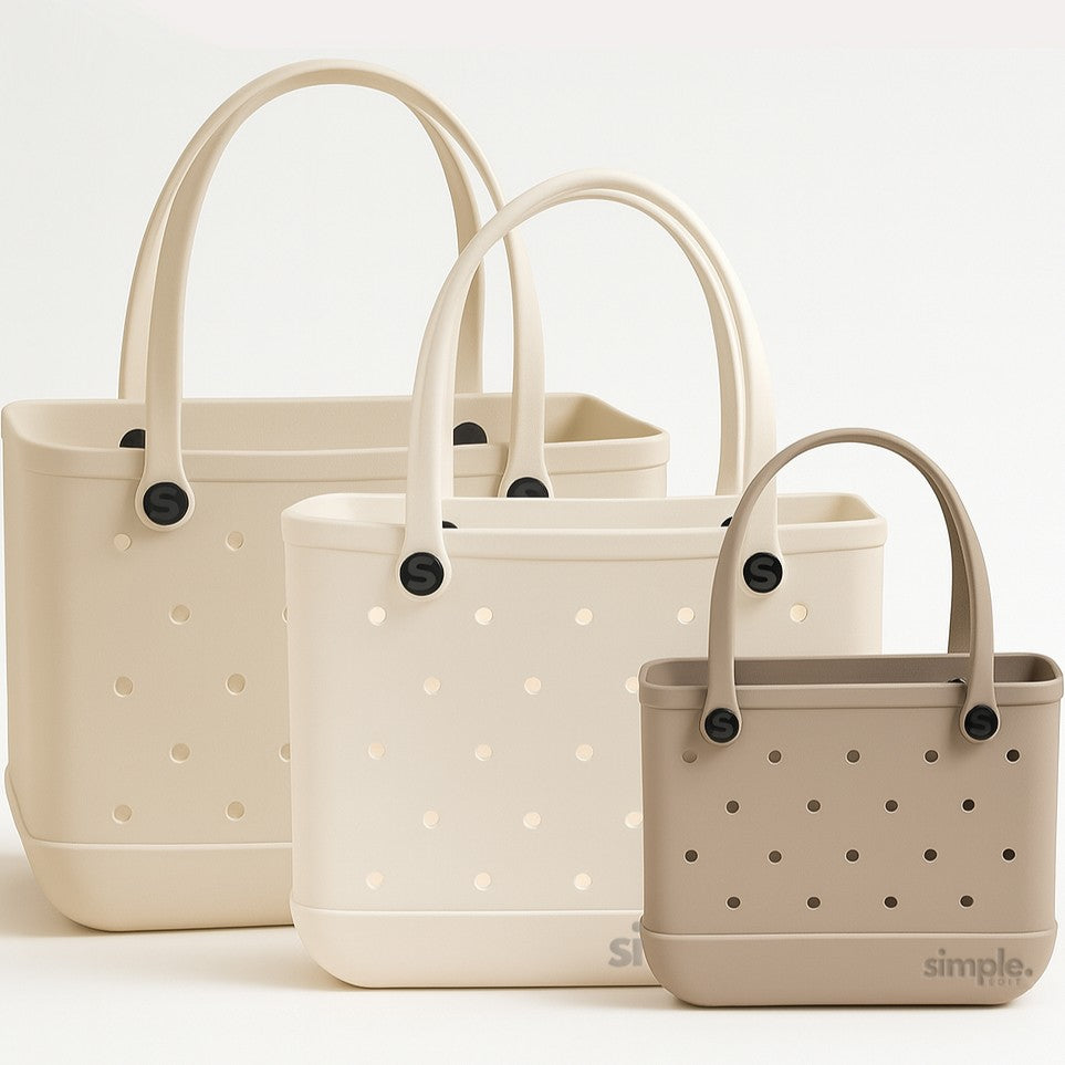 Set of 3 Natural EVA Tote Bags – Large in Mushroom, Medium in Coconut, Small in Drift
