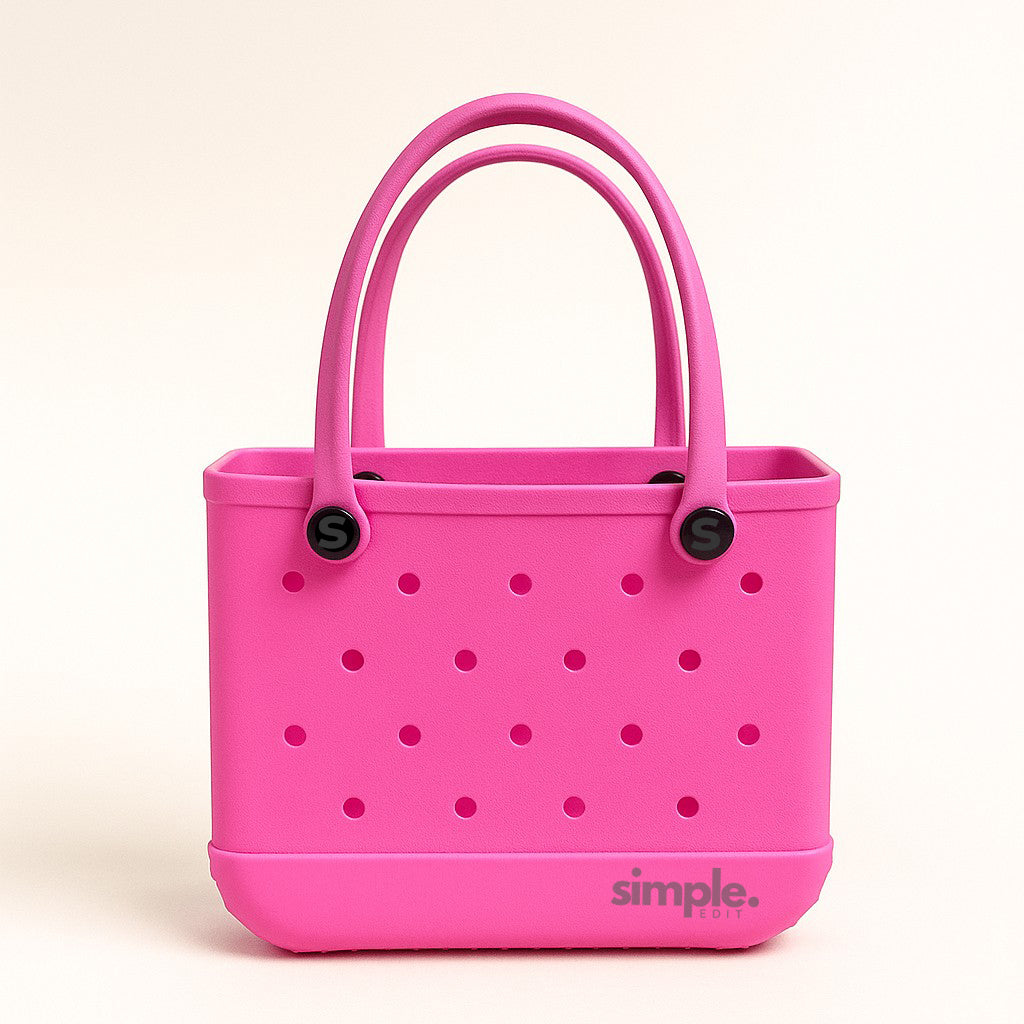 Eva Rubber Tote- Small in Haute Pink