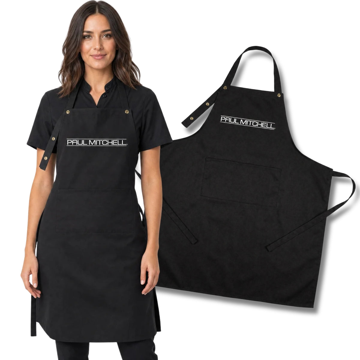 Paul Mitchell professional salon apron with adjustable neck strap with 3 buttons