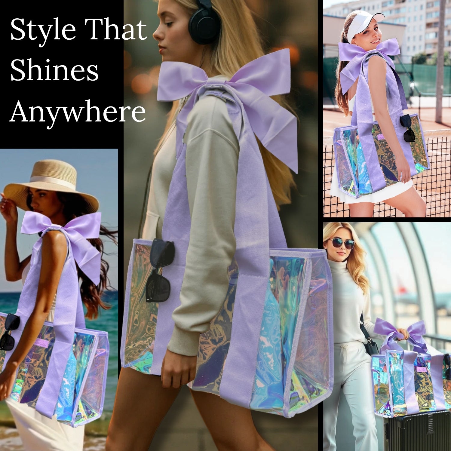 BowMe Prism Tote with Phone Pouch – Lightweight, Waterproof, Tip-Proof, Foldable and Washable Tote Bag for Beach, Pool, Travel and Vacation (Prism Pink & Prism Purple)