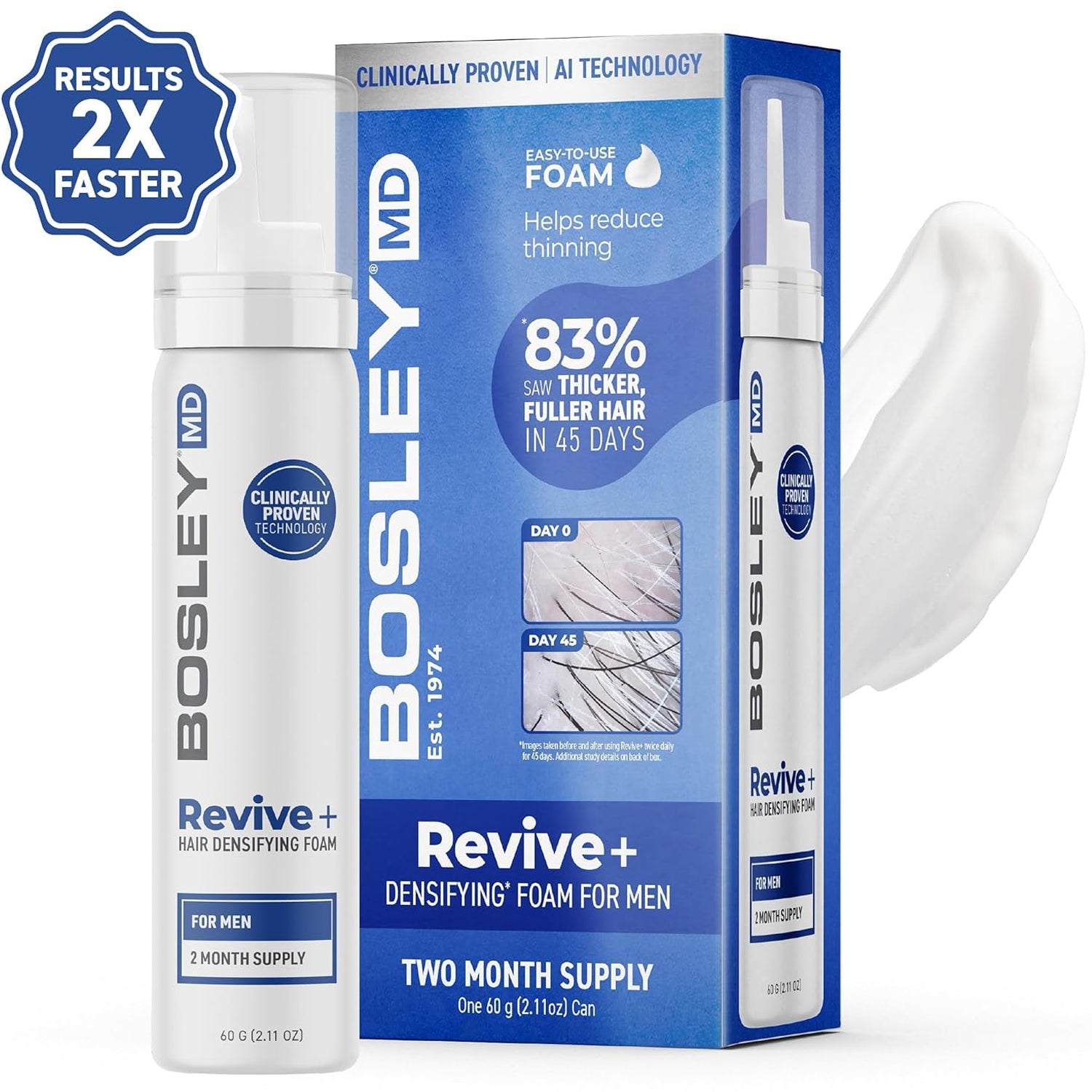 BosleyMD Men's Revive+ Densifying Treatment Foam for thinning hair.