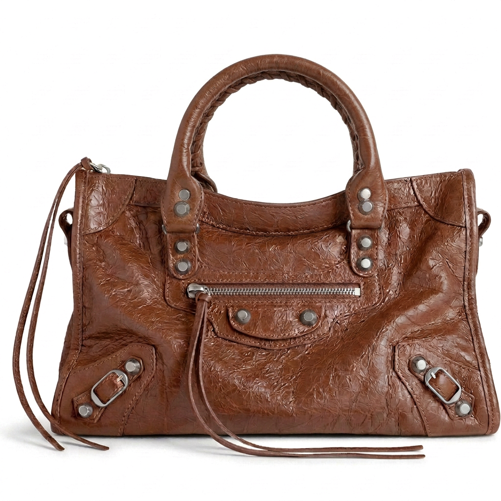 Small City-Style Leather Shoulder Bag – Moto Detail with Top Handle & Strap