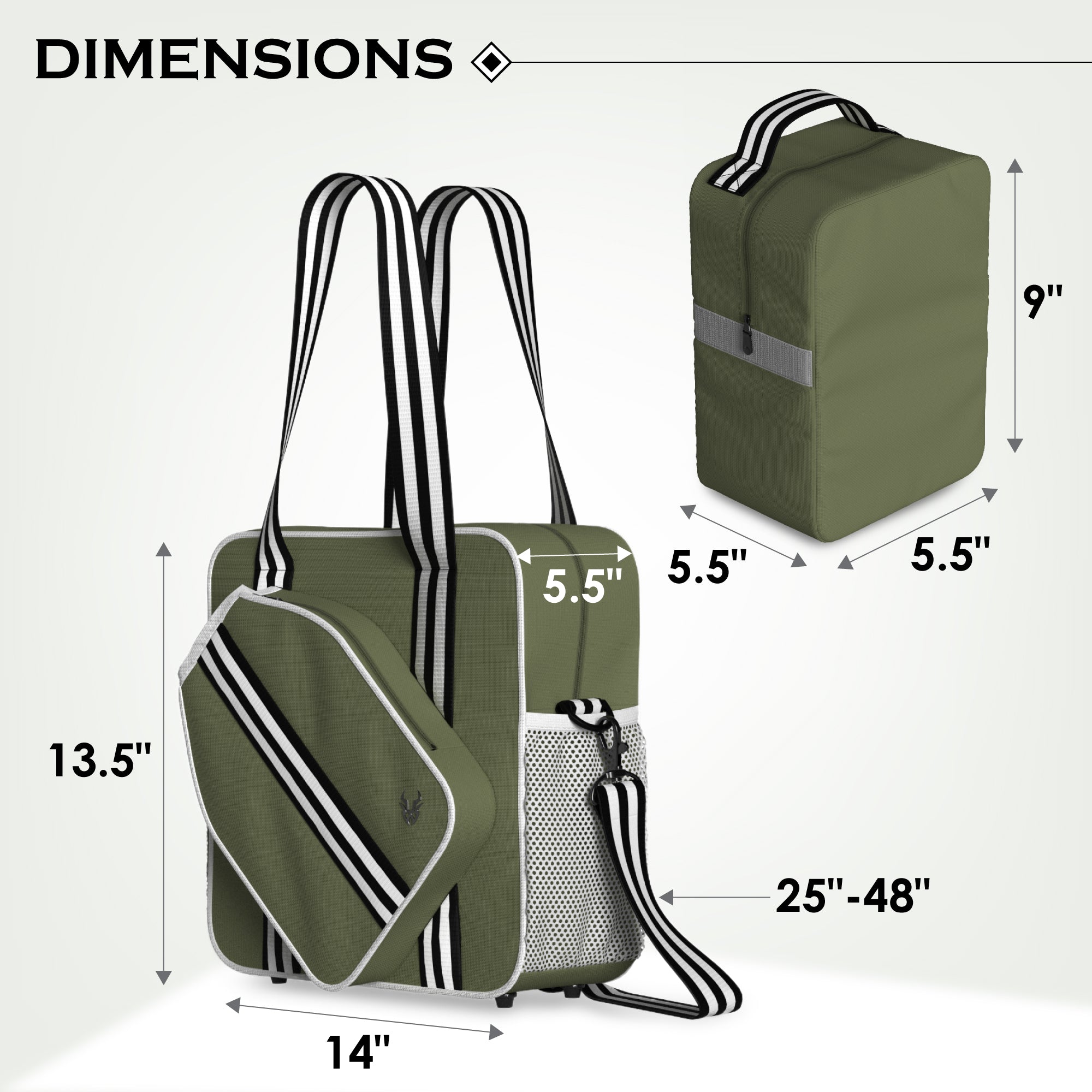 Premium Polyester Khaki Pickleball Sporting Bag with Detachable Cooler Bag, and padded shoulder strap with lots of pockets and smart storage, waterproof, durable, stylish and fashionable