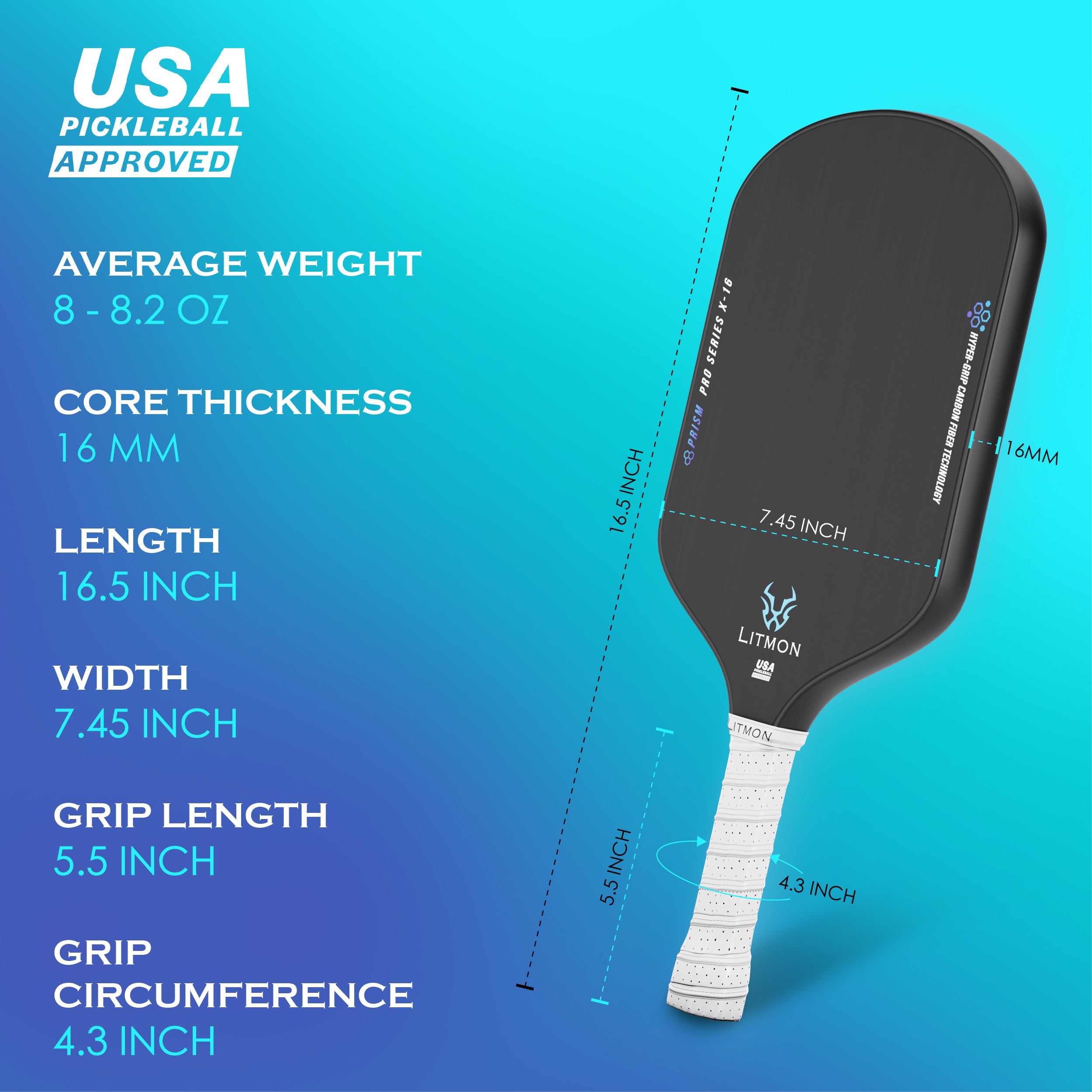 Best Thermoformed T700 Premium Carbon Fiber Pickleball Paddle for perfect balance with power, 16mm