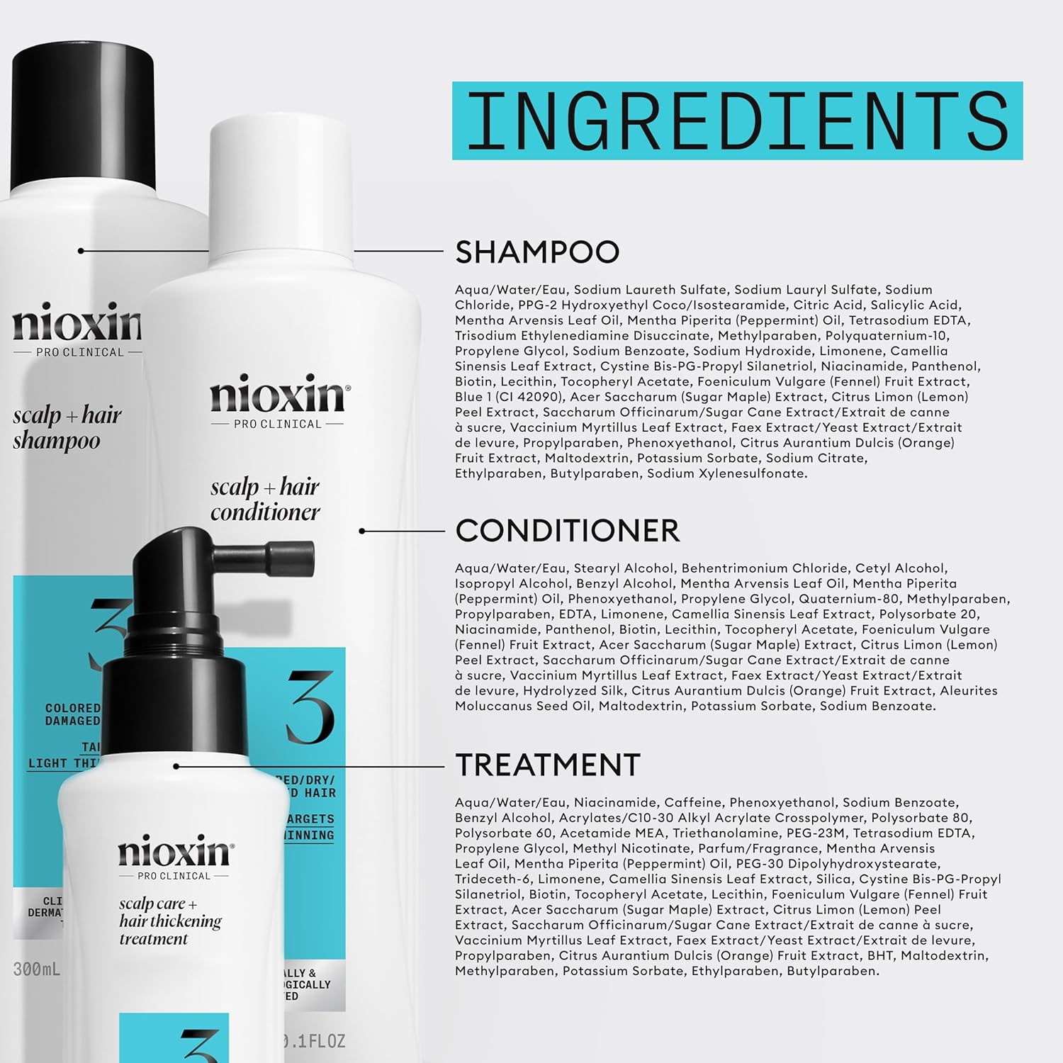 Nioxin system 3 set kit colored dry damaged hair full ingredients