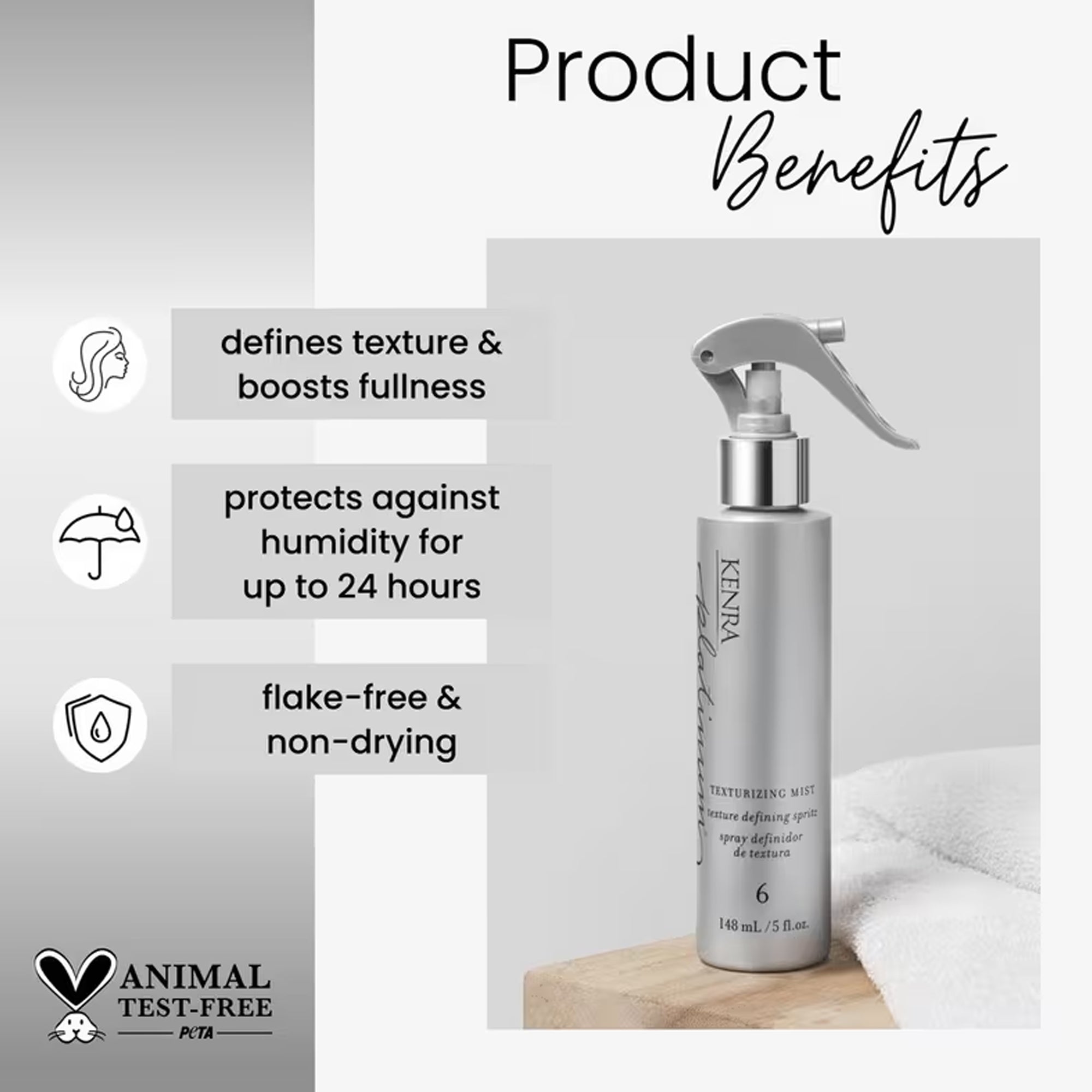 Kenra Texturizing Mist 6 defines texuture and bosts fullness / protects against humidity