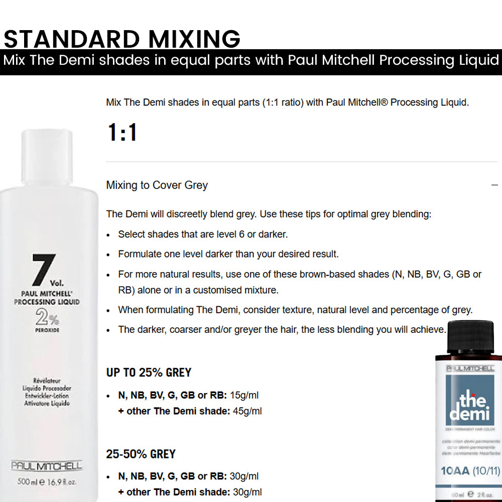 Paul Mitchell Processing Liquid 7 Volume (2% Peroxide) – 16.9 oz Developer for Demi-Permanent Hair Color 16.9oz / 500ml mixing guide