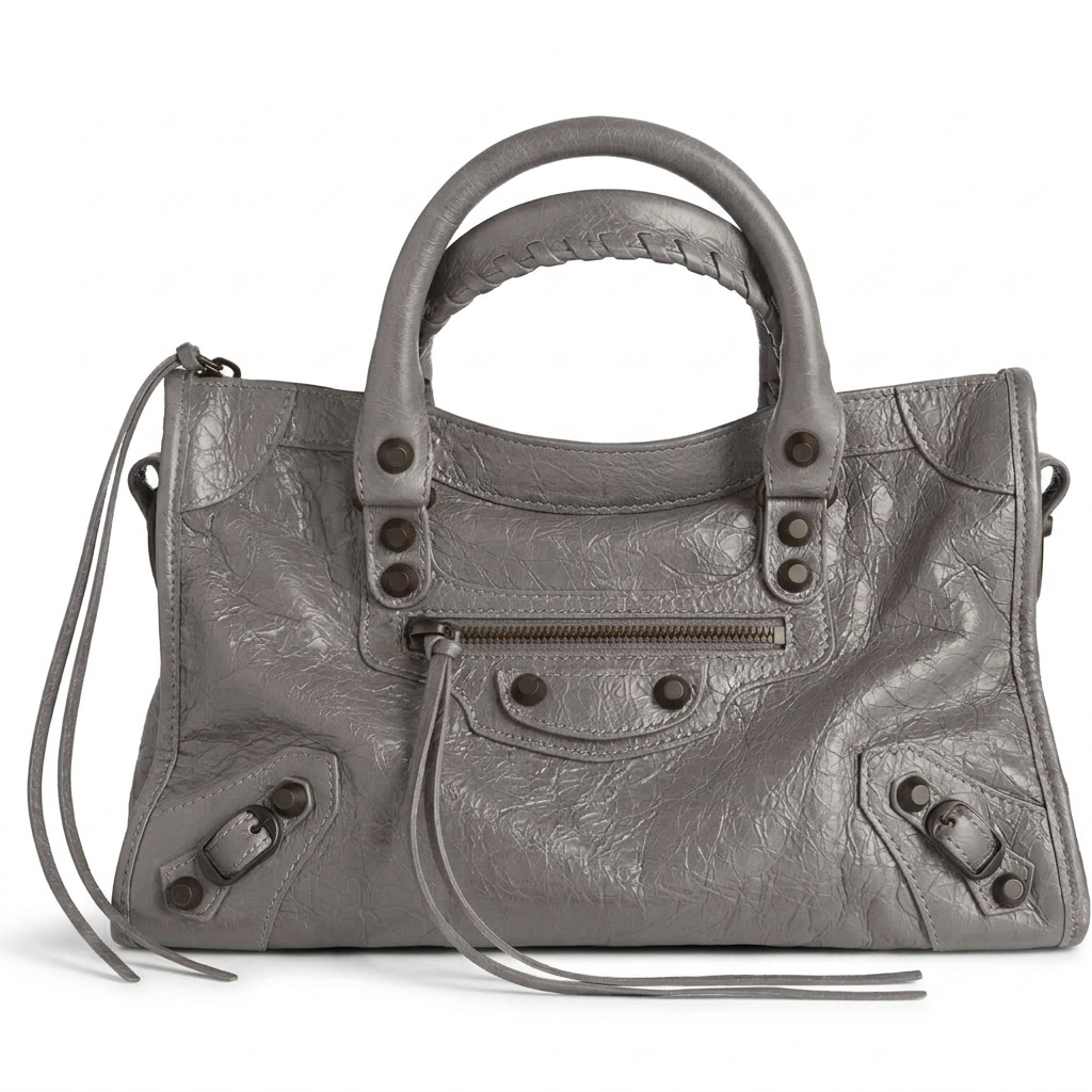Small City-Style Leather Shoulder Bag – Moto Detail with Top Handle & Strap