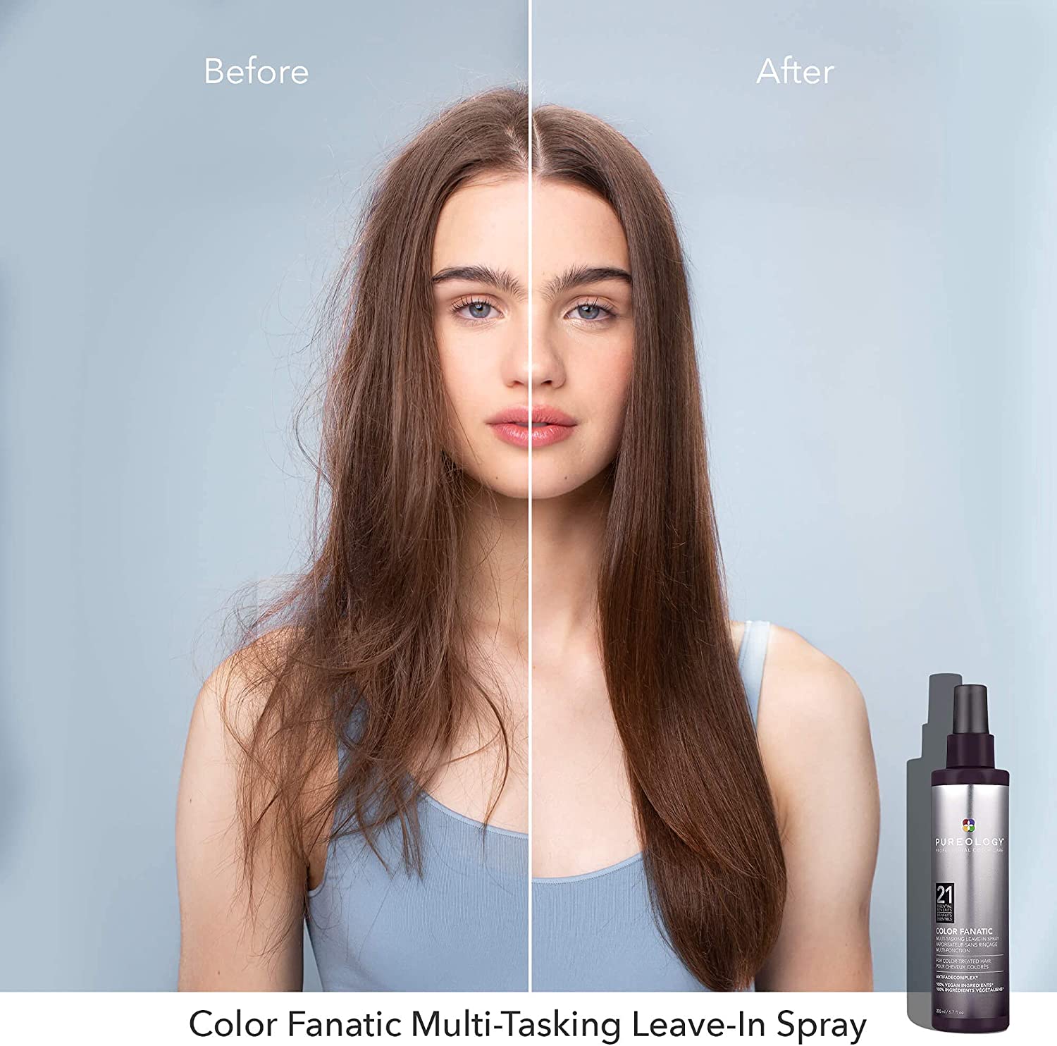 Pureology Color Fanatic Multi tasking leave in spray before and after
