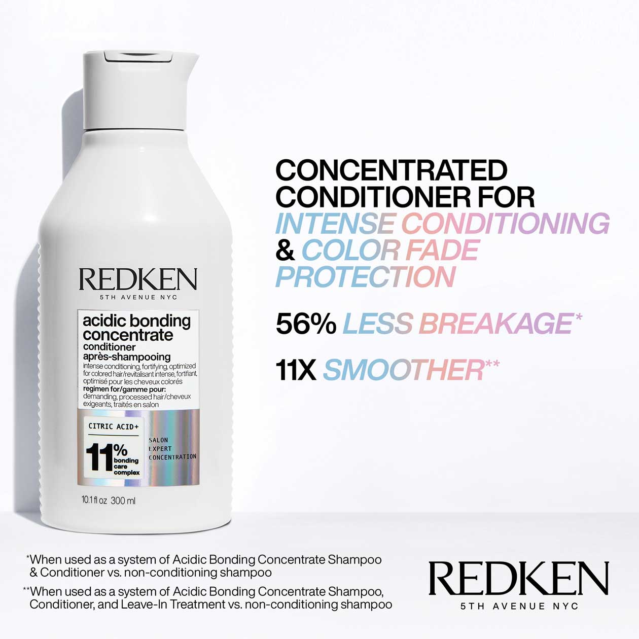 Redken Acidic Bonding Concentrate Complete Set - Redken Shampoo 10.1oz / 300ml, Redken Conditioner / 300ml, Redken Leave-In Treatment 5.1oz