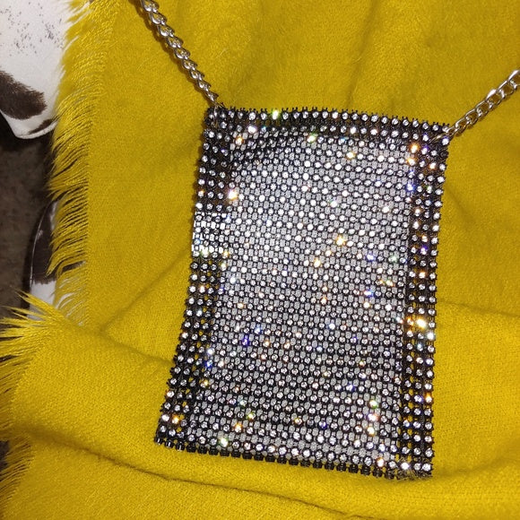 rhinestone mesh cellphone purse